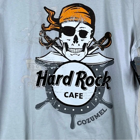 Hard Rock Cafe Shirt Youth Large Cozumel Ships Rudder Pirate Skulls Platinum - Picture 3 of 10